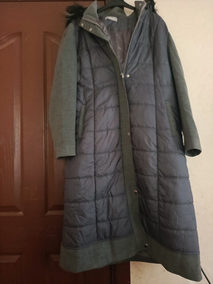 Gri Uzun Kadın Kışlık Mont Kürklü - Görsel 2