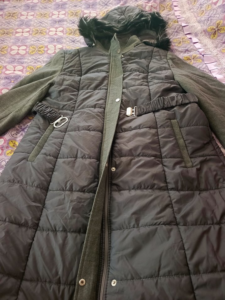 Gri Uzun Kadın Kışlık Mont Kürklü - Görsel 5