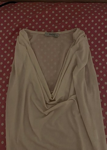 Bej V Yakalı Drapeli Kadın Bluz - Görsel 2