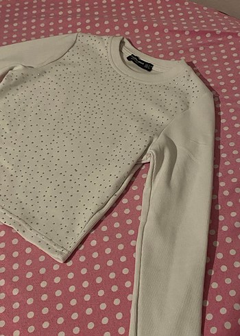 Beyaz Payetli Uzun Kollu Tişört - Görsel 3