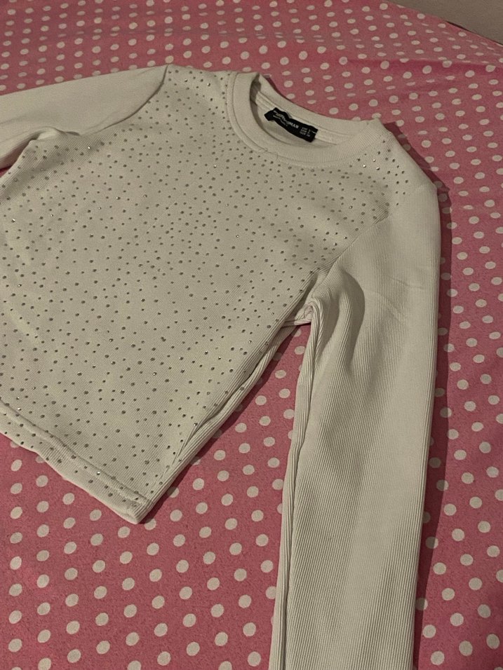 Beyaz Payetli Uzun Kollu Tişört - Görsel 3