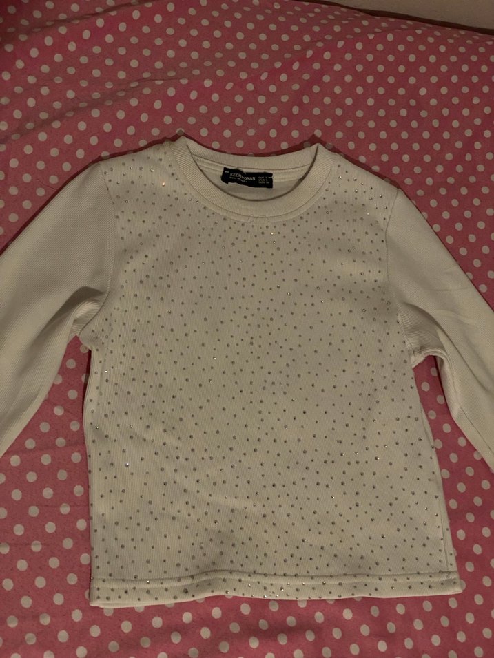 Beyaz Payetli Uzun Kollu Tişört - Görsel 2