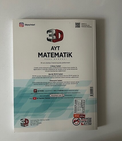 Yeni Basım 3D AYT Matematik Kitabı