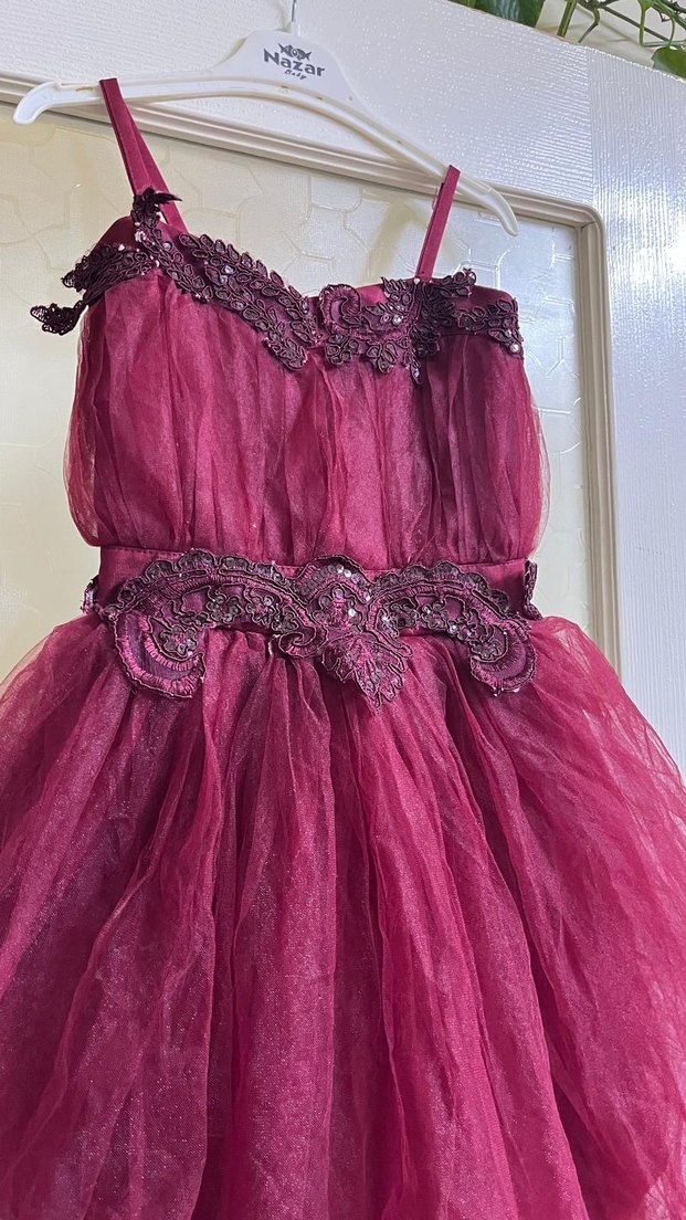 Bordo Fırfırlı Gotik Kız Elbisesi - Görsel 3