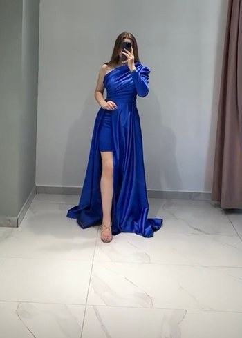Matmazela Mavi Drapeli Uzun Abiye Elbise - Görsel 4