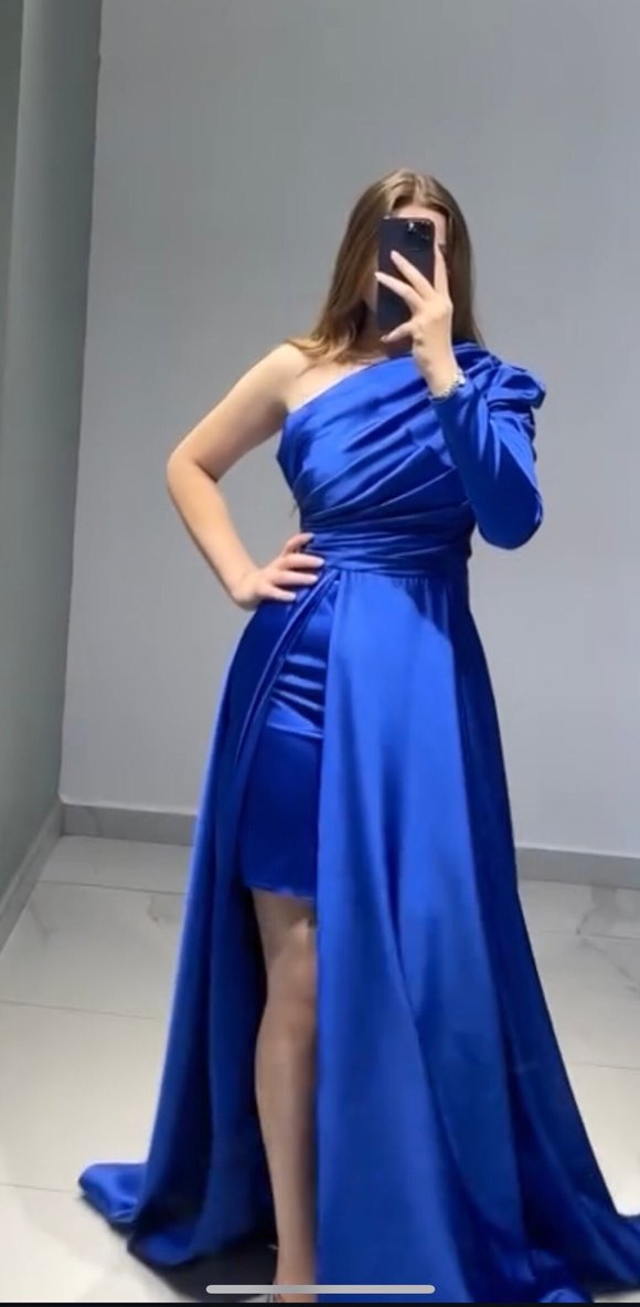 Matmazela Mavi Drapeli Uzun Abiye Elbise - Görsel 5