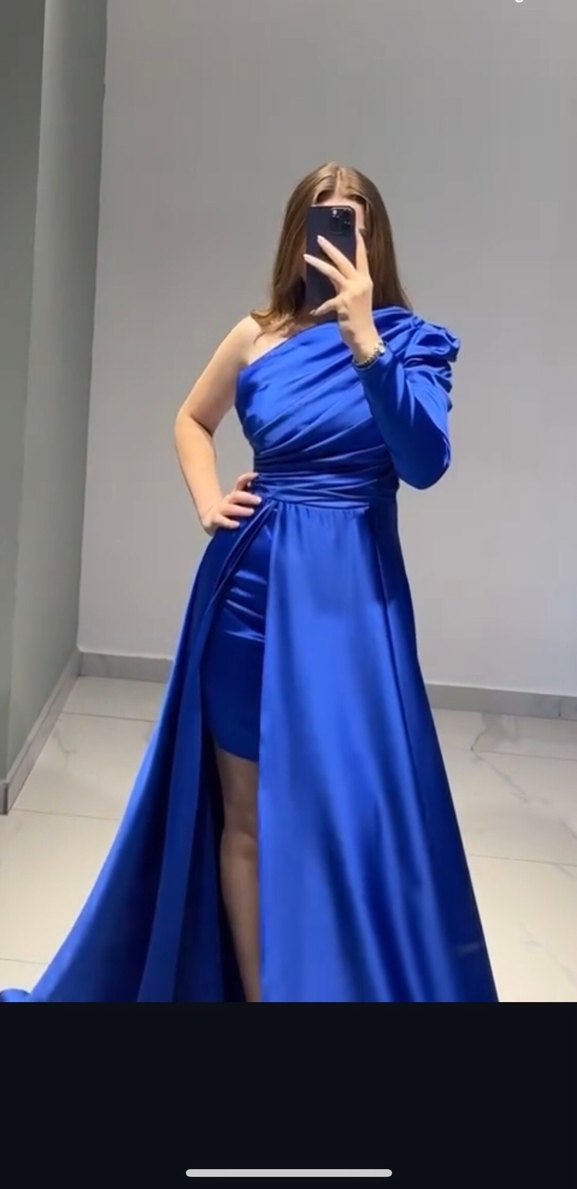 Matmazela Mavi Drapeli Uzun Abiye Elbise - Görsel 2