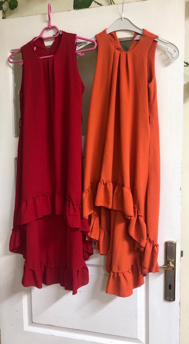 Kolsuz Midi Bohem Elbise, Fırfırlı - Görsel 4