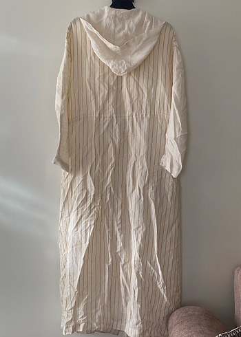 Kadın Uzun Kollu Beyaz Salaş Uzun Elbise/ pardesü - Görsel 4
