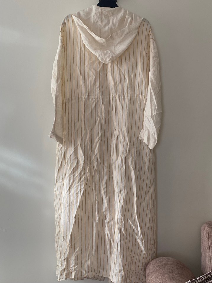 Kadın Uzun Kollu Beyaz Salaş Uzun Elbise/ pardesü - Görsel 4