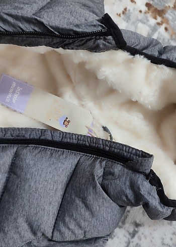 Kız ve Erkek Bebek Gri Kapüşonlu Kürklü kar Tulumu (TULUM) - Görsel 5