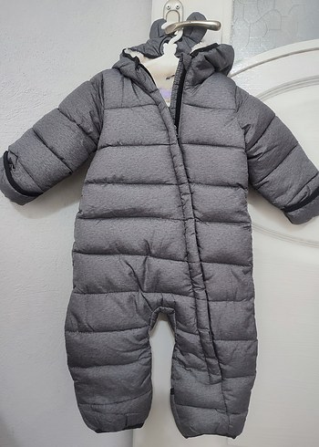 Kız ve Erkek Bebek Gri Kapüşonlu Kürklü kar Tulumu (TULUM) - Görsel 2