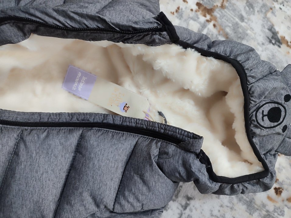 Kız ve Erkek Bebek Gri Kapüşonlu Kürklü kar Tulumu (TULUM) - Görsel 5