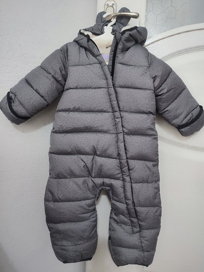 Kız ve Erkek Bebek Gri Kapüşonlu Kürklü kar Tulumu (TULUM) - Görsel 2