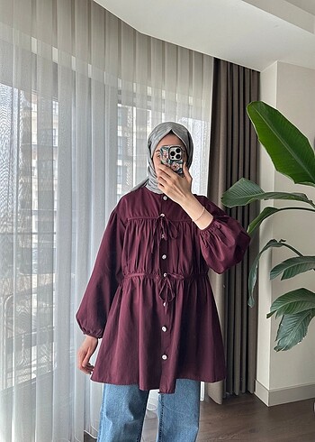 Diğer Önü bağcık detaylı boydan düğmeli gömlek