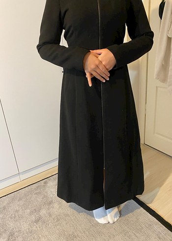 40 Beden Siyah Fermuarlı Uzun Kaban