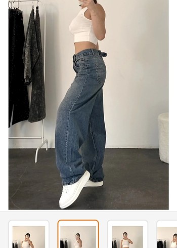 Kadın Mavi Geniş Paça Denim Pantolon - Görsel 2