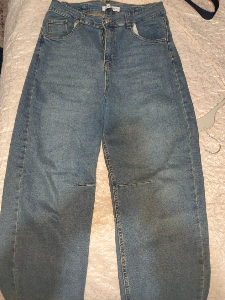 Kadın Mavi Geniş Paça Denim Pantolon - Görsel 3