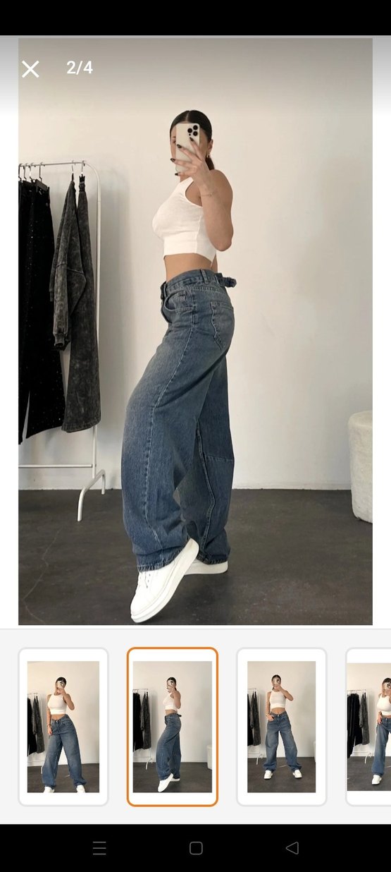 Kadın Mavi Geniş Paça Denim Pantolon - Görsel 2