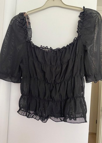 m Beden Fırfırlı Siyah Gotik Kadın Bluz