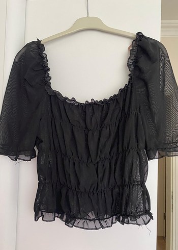 Fırfırlı Siyah Gotik Kadın Bluz