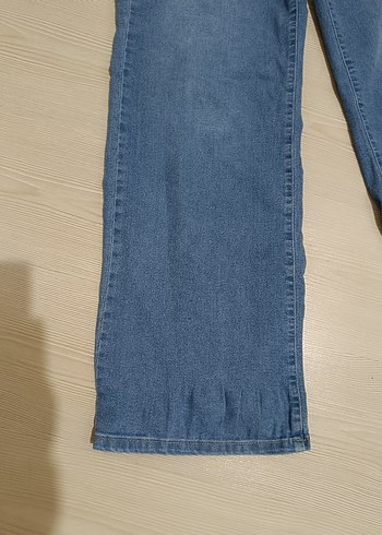l Beden Düğmeli Mavi Rahat Kesim Kadın Kot Pantolon