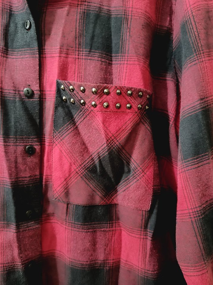 Kadın Kırmızı Kareli Düğmeli Gömlek - Görsel 3