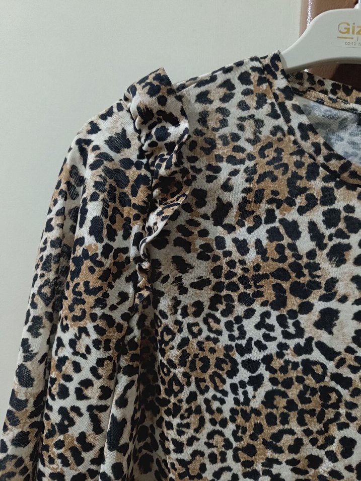 Kahverengi Leopar Desenli Kadın Bluz - Görsel 3