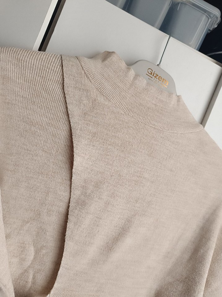 Bej Balıkçı Yaka Örgü Kadın Kısa Triko - Görsel 3