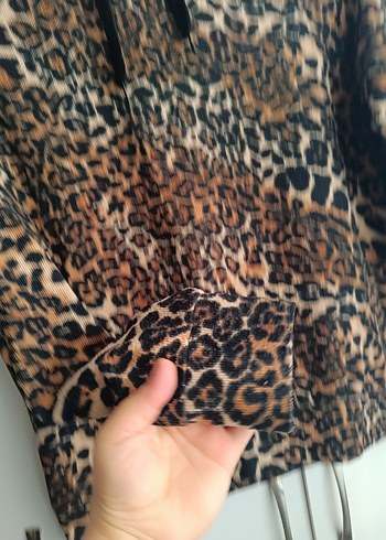 Kahverengi Leopar Desenli Kapüşonlu Kadın Ceket - Görsel 4
