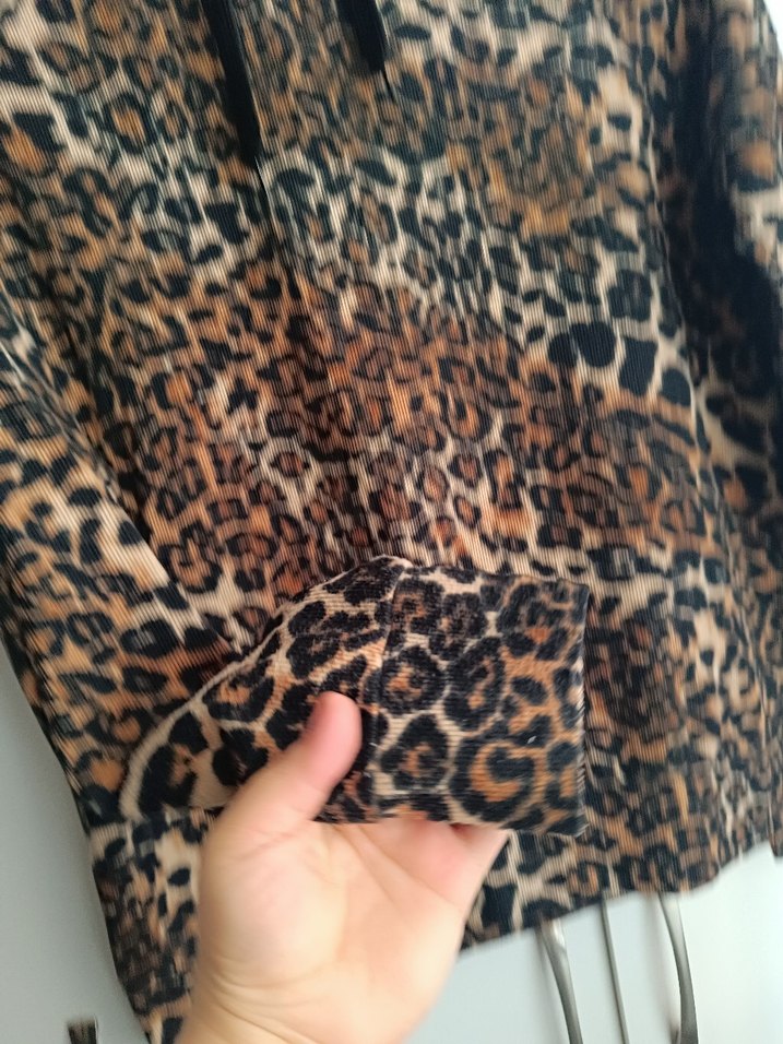 Kahverengi Leopar Desenli Kapüşonlu Kadın Ceket - Görsel 4