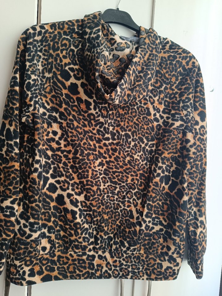 Kahverengi Leopar Desenli Kapüşonlu Kadın Ceket - Görsel 3