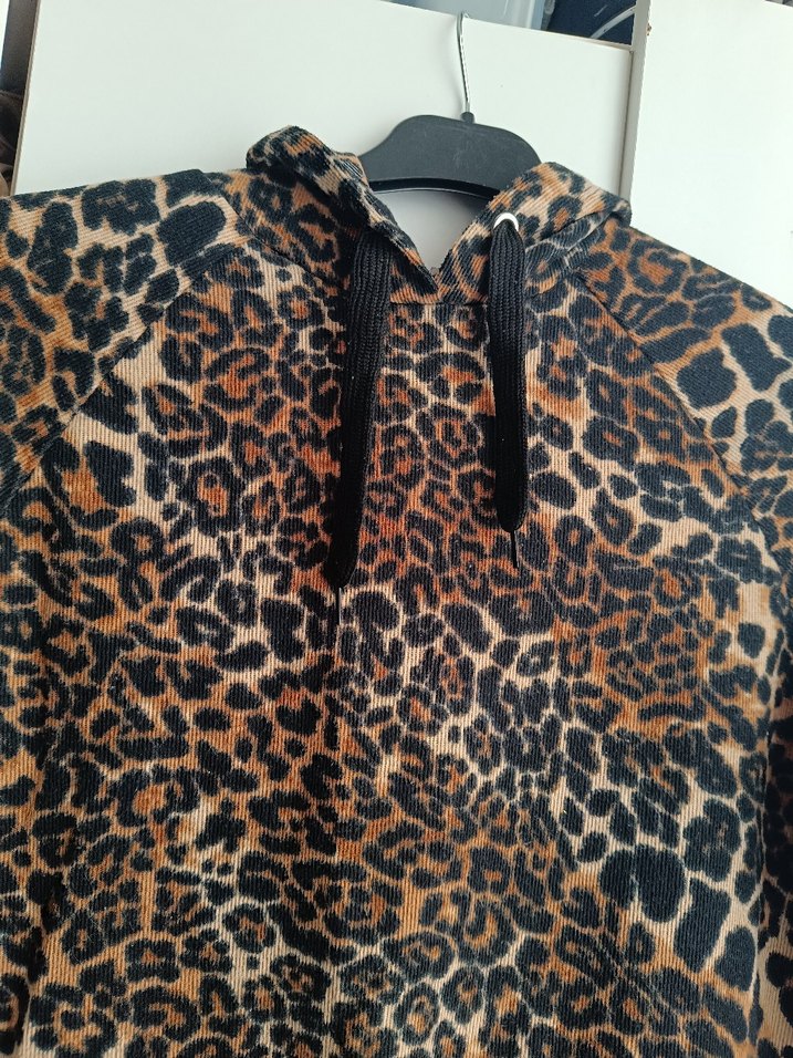 Kahverengi Leopar Desenli Kapüşonlu Kadın Ceket - Görsel 2