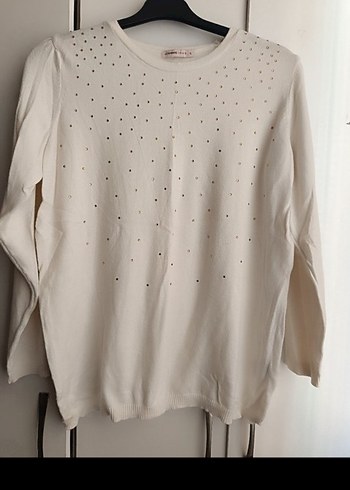 Kadın Beyaz Uzun Kollu Basic Triko Kazak - Görsel 3