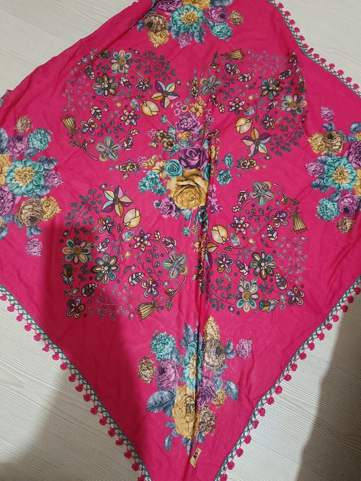 Püsküllü Çok Renkli Bohem Kadın Şal yazma - Görsel 3