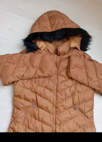 Kürklü Kapüşonlu Kahverengi Kadın Kışlık Mont - Görsel 5