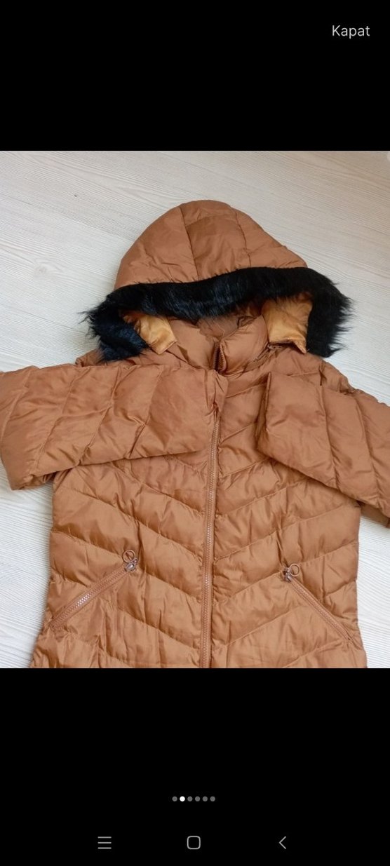 Kürklü Kapüşonlu Kahverengi Kadın Kışlık Mont - Görsel 5