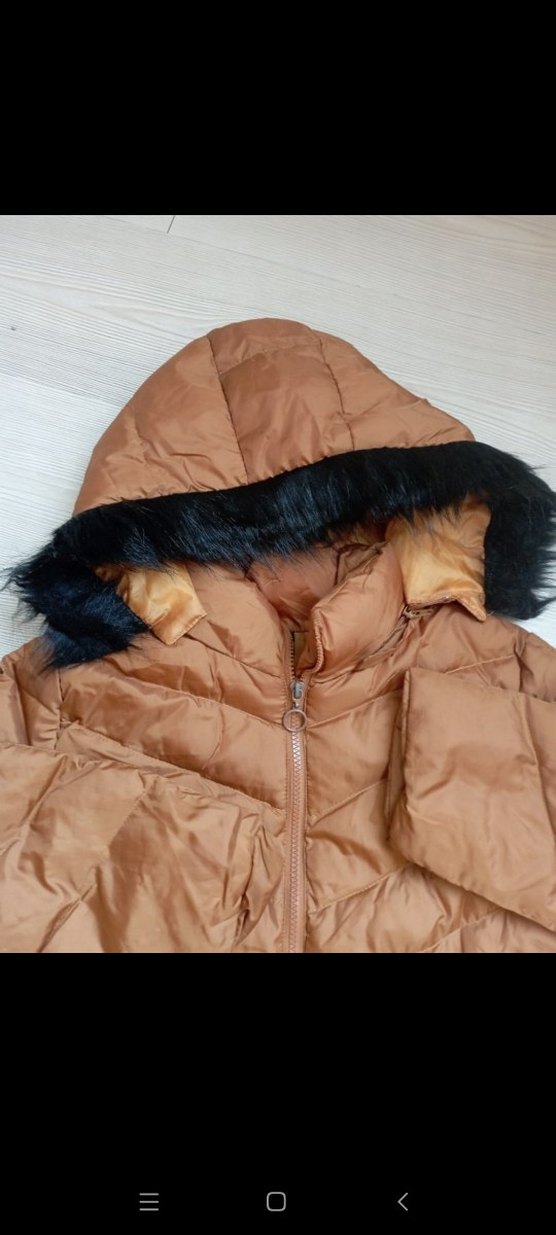 Kürklü Kapüşonlu Kahverengi Kadın Kışlık Mont - Görsel 2