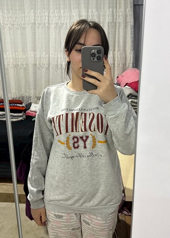 Gri Baskılı Uzun Kollu Kadın Sweatshirt