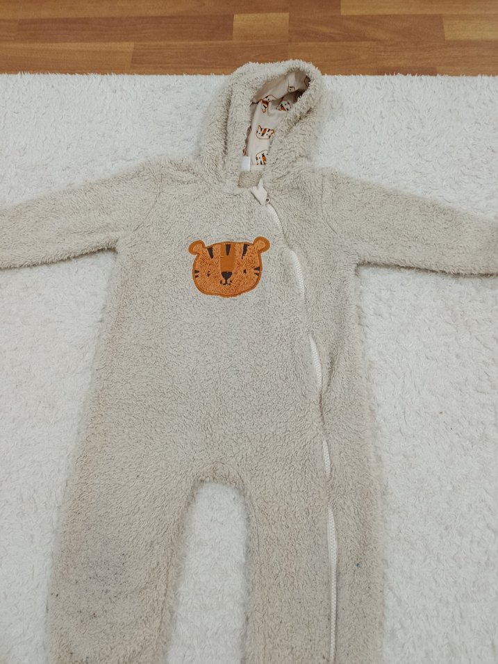 Kapüşonlu Erkek Bebek Peluş Tulum - Görsel 2