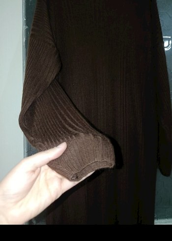 Kahverengi Triko Uzun Kol Elbise - Görsel 3