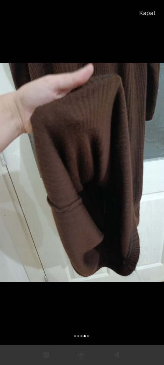 Kahverengi Triko Uzun Kol Elbise - Görsel 4