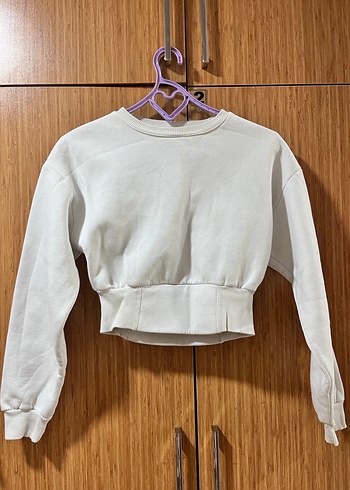 Beyaz Kadın Midi Sweatshirt - Görsel 3