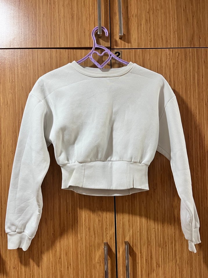Beyaz Kadın Midi Sweatshirt - Görsel 3