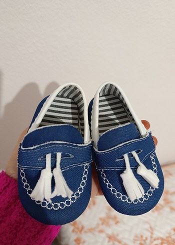 Erkek Bebek Mavi Püsküllü Nakışlı İlk Adım Ayakkabısı - Görsel 2