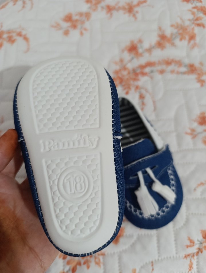 Erkek Bebek Mavi Püsküllü Nakışlı İlk Adım Ayakkabısı - Görsel 3