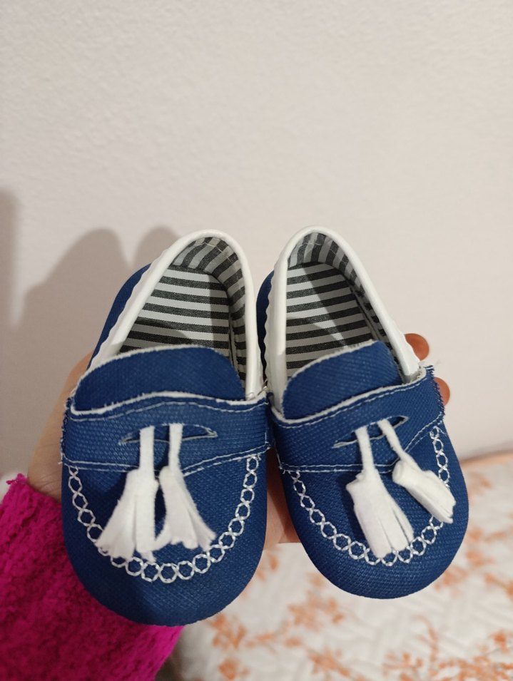 Erkek Bebek Mavi Püsküllü Nakışlı İlk Adım Ayakkabısı - Görsel 2