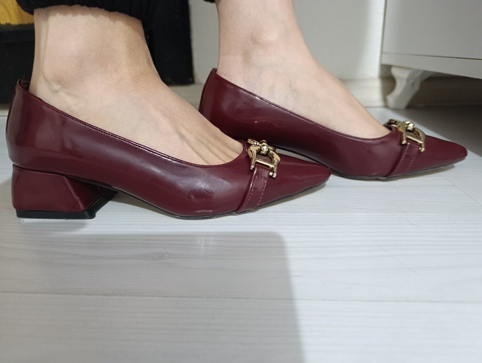 Bordo Parlak Tokalı Kadın Topuklu Ayakkabı - Görsel 3