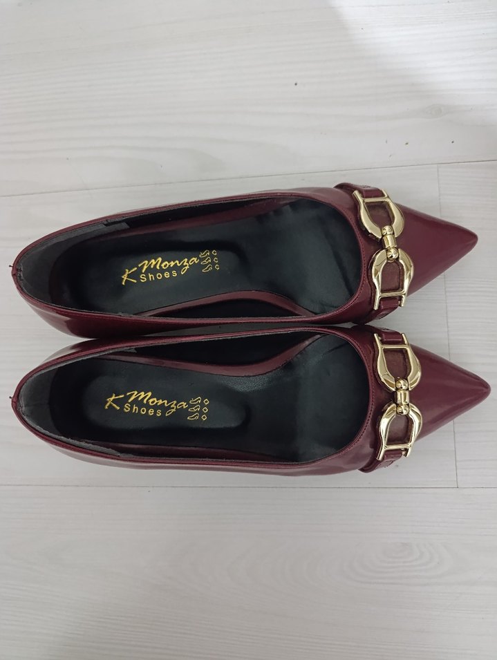 Bordo Parlak Tokalı Kadın Topuklu Ayakkabı - Görsel 2