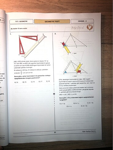 BİLGİ SARMAL TYT-AYT GEOMETRİ DENEMESİ